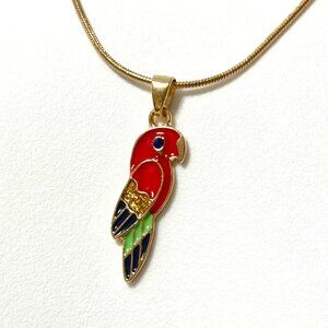 CEI Tropical Parrot Pendant Necklace + Rose Gold Tone Chain, NWOT